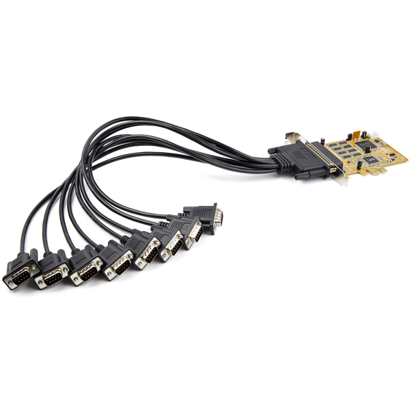 StarTech 8 Port PCI Express Card - PCIe RS232 Expansion Card - 16C1050 UART - Windows & Linux (PEX8S1050) - Serial Adapter - PCIe - RS-232 x 8 - Yellow - PEX8S1050