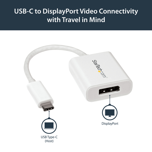 StarTech USB-C to DisplayPort Adapter - USB Type-C to DP Video Converter - 4K 60hz - White - external video adapter - white - CDP2DPW