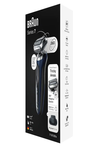 Braun Series 7 71-B1200s, Foil shaver, Blue, 360° Flex, Stainless steel, Buttons, LED - 433781