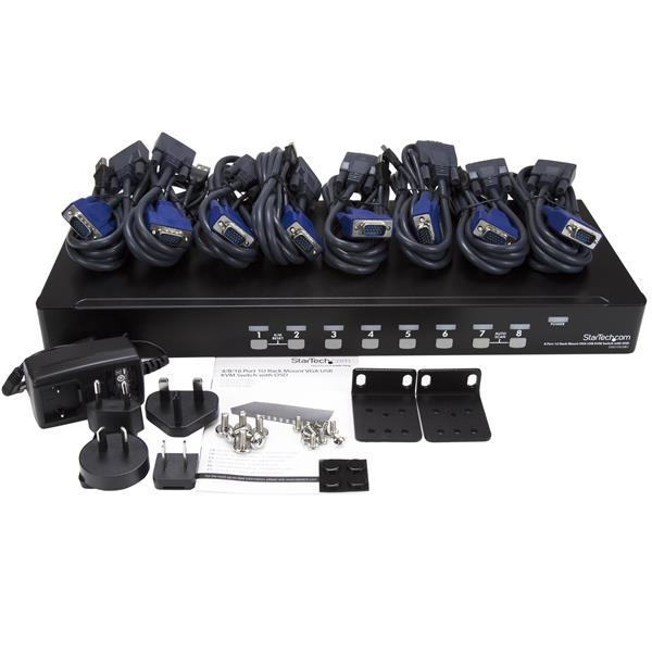 StarTech 8 Port 1U Rackmount USB KVM Switch Kit with OSD and Cables - 1920 x 1440 pixels - Rack mounting - 12 W - 1U - Black - SV831DUSBUK