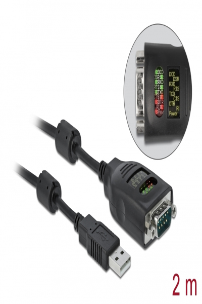 Delock USB Typ-A till Seriell DB9-adapter med 9 LED RS-232-testare - 90497