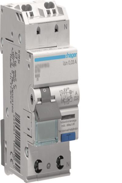 Interrupteur différentiel Hager 1P+N 6kA C-13A 30mA ADS963D