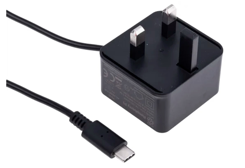 Raspberry Pi 5.1V DC Adapter 3A 15W USB-C - RPI4 PSU UK BLACK