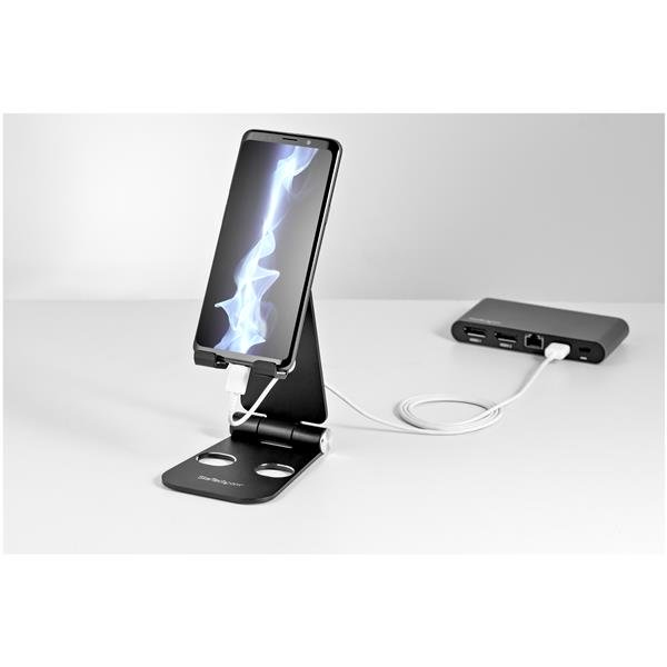 StarTech Phone and Tablet Stand - Foldable Universal Mobile Device Holder - Smartphones/Tablets - Adjustable Cell Phone Stand for Desk - Desk stand for cell phone, tablet - up to 33.00cm (13") - Black - USPTLSTNDB