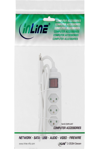 Bloc multiprises InLine SUISSE - 3 prises - avec interrupteur - 1,5 m - blanc