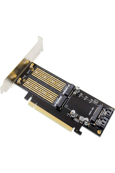 Carte PCIe x16 en ligne vers 2x M.2 1x mSATA