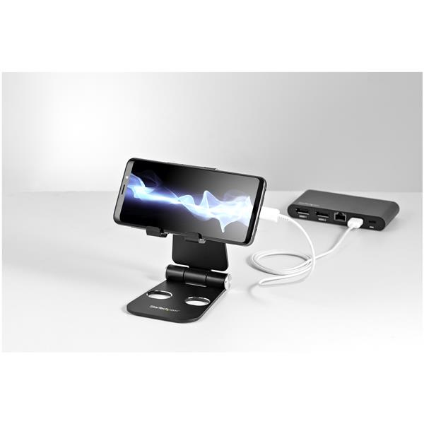 StarTech Phone and Tablet Stand - Foldable Universal Mobile Device Holder - Smartphones/Tablets - Adjustable Cell Phone Stand for Desk - Desk stand for cell phone, tablet - up to 33.00cm (13") - Black - USPTLSTNDB
