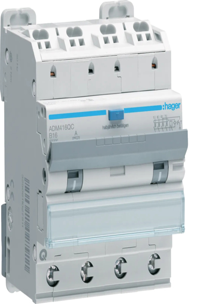 Disjoncteur différentiel Hager ADM416QC 4P 6 kA B-16 A 30 mA Type A QC/QB