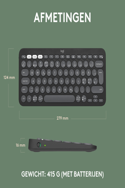 Logitech Pebble Keys 2 K380s - Mini - Wireless - RF Wireless + Bluetooth - Scissor key switch - AZERTY - Graphite - 920-011803
