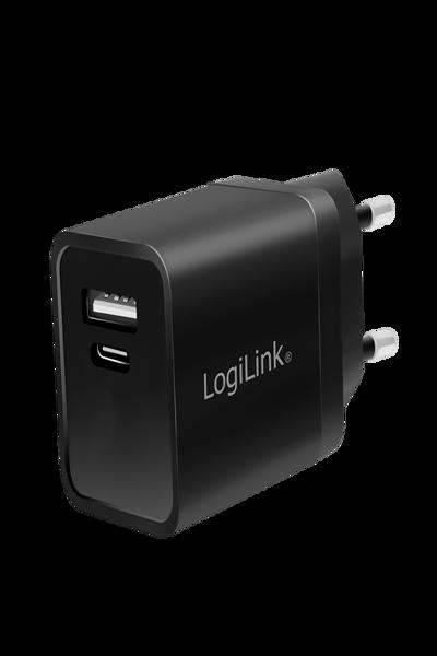 LogiLink USB Car & AC Charger Set USB-C/A 15W Black