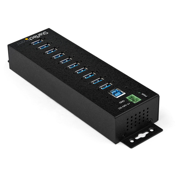 StarTech HB30A10AME USB3.0 Hub (10-Port, Din-Rail, Industrial Application, External Power Supply, Surge Protection, ESD, 350 W, 15 kV) - Hub - 10 x USB 3.2 Gen 1 - DIN Rail Mountable, Wall Mountable - TAA Compliant (HB30A10AME) - HB30A10AME