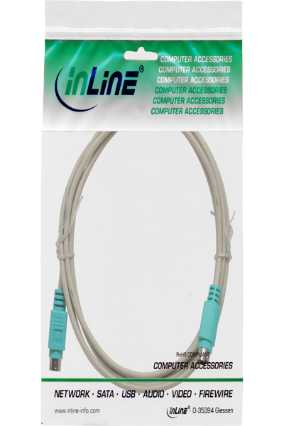 Câble PS/2 InLine mâle/mâle gris avec fiche verte 2 m