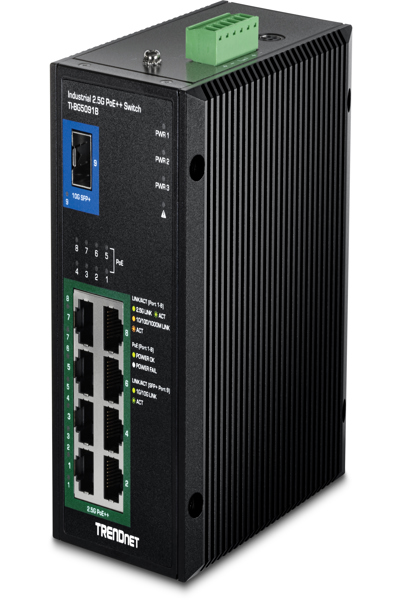 TRENDnet Industrial 2.5G DIN-Rail PoE++ Switch w SFP+ - Switch - 0.1 Gbps