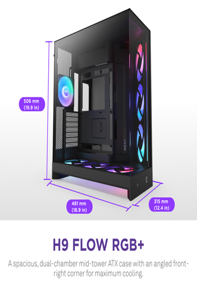 NZXT H9 Flow RGB+ midi-torn-PC svart - CM-H92FB-P1