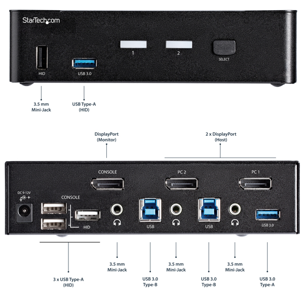 StarTech 2-Port DisplayPort KVM Switch - 4K 60Hz - TAA Compliant - KVM/Audio/USB Switch - 2 x KVM/Audio/USB - Desktop - SV231DPU34K