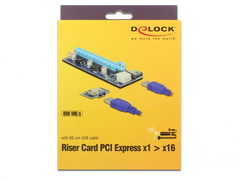 Delock 41426 - Riser card PCIe x1 > x16 with 60 cm USB cable - 41426