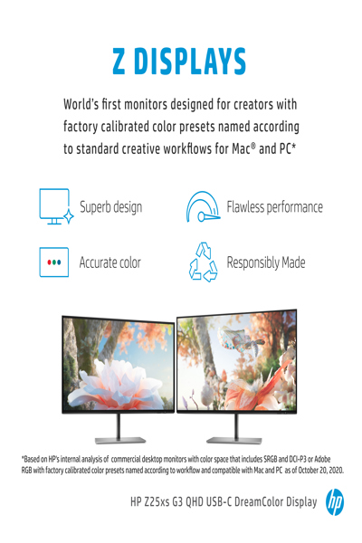 HP Z25xs G3 QHD USB-C DreamColor Display: 25-inch, 2560x1440 - 1A9C9AA#UUZ