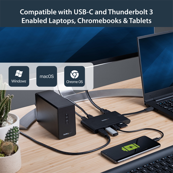 StarTech USB-C Multiport Adapter with HDMI and VGA - Mac and Windows - 3x USB 3.0 - SD/ micro SD - PD 3.0 - MacBook Pro USB C Adapter - External Video Adapter - USB-C - HDMI, VGA - Black - DKT30CHVSCPD