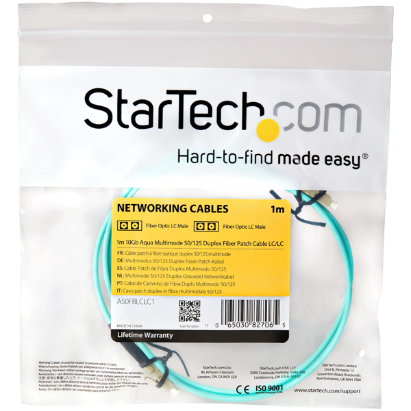StarTech 1m Fiber Optic Cable 10Gb Aqua OM3 - A50FBLCLC1