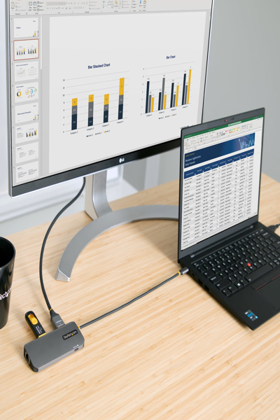 StarTech.com USB C multiportadapter, 4K 60Hz HDMI-video, 3-portars 5Gbps USB-A 3.2-hubb, 100W strömförsörjning, GbE, USB Type-C mini-resedock med laddning, 12 tum/30 cm kabel - 127B-USBC-MULTIPORT