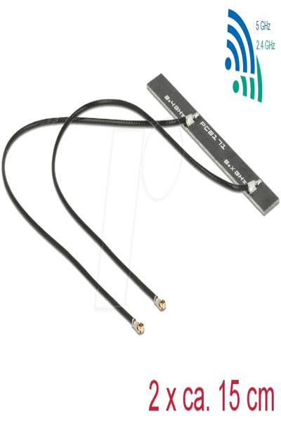 Delock WLAN Twin Antenna 2 x MHF IV 802.11 ac/a/h/b/g/n 5 dBi 150 mm PCB internal self adhesive - 89454