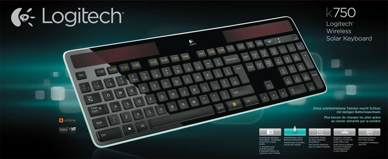 Logitech trådlös Solar K750 - Tangentbord - 920-002916