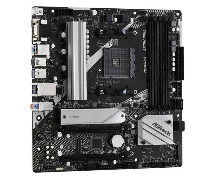 ASRock A520M Pro4 Micro ATX AM4 A520 Moderkort - 90-MXBDU0-A0UAYZ