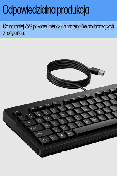 HP 125 Wired Keyboard: Full-size, USB, Black, QWERTZ