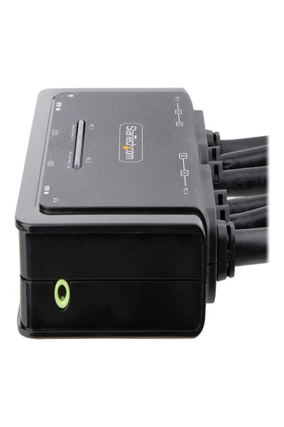 StarTech.com 2-portars HDMI-kabel KVM-switch för dubbla skärmar, 4K 60Hz, kompakt KVM med 1,5 m integrerade USB-A/HDMI/ljudkablar, bussdriven - C2-DH46-UA2-CBL-KVM