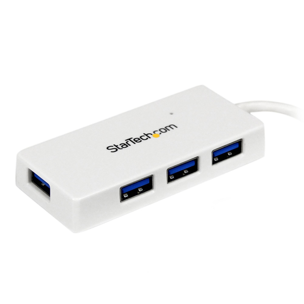 StarTech 4 Port USB 3.0 SuperSpeed ​​Hub - White - Portable external mini USB hub with built-in cable - Hub - 4 ports - ST4300MINU3W