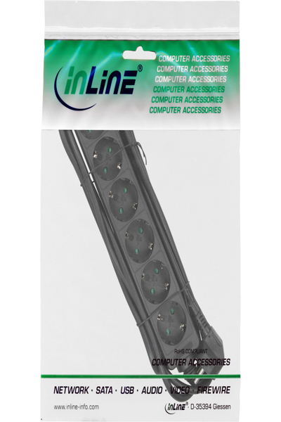 Bloc multiprises InLine - 6 prises avec terre CEE 7/3 - noir - 5 m