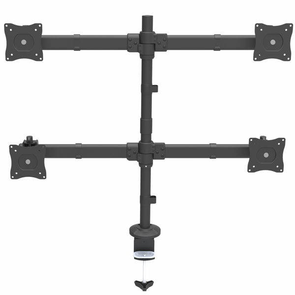 Desk Mount Quad Monitor Arm - 4 VESA Displays up to 27 - Ergonomic Height Adjustable Articulating Pole Mount - Clamp/Grommet (ARMQUAD) Robust steel Skrivebordsmontering 13-27 4 sizes - ARMQUAD