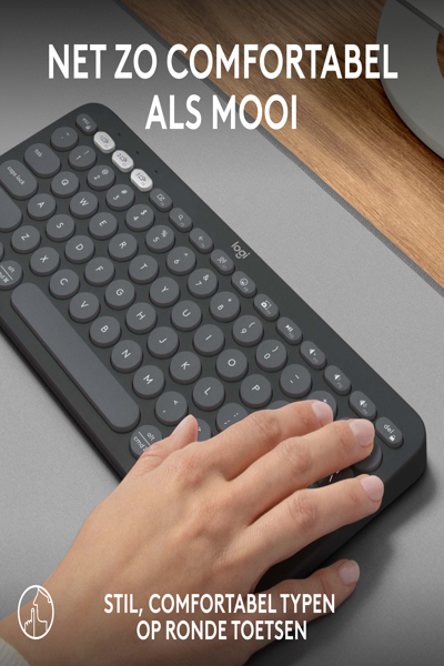 Logitech Pebble Keys 2 K380s - Mini - Wireless - RF Wireless + Bluetooth - Scissor key switch - AZERTY - Graphite - 920-011803