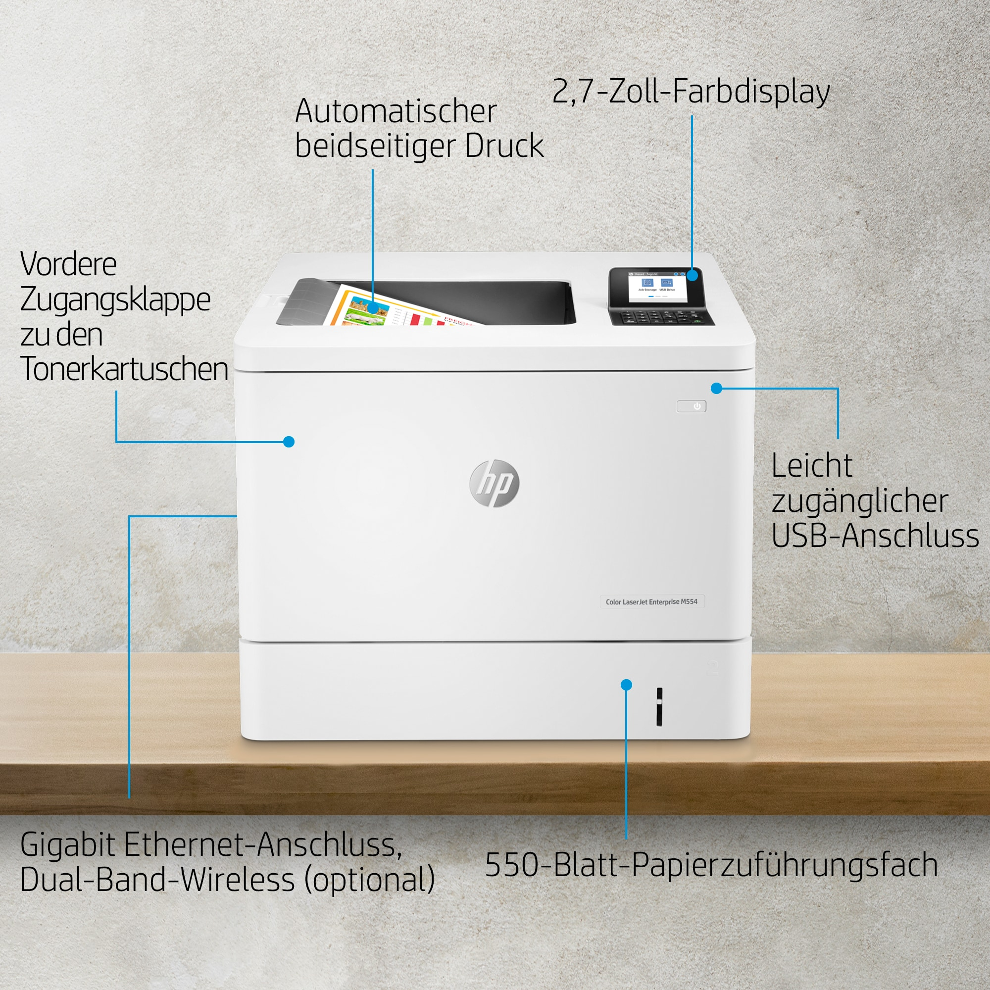 HP Color LaserJet Enterprise M554dn Printer - 7ZU81A