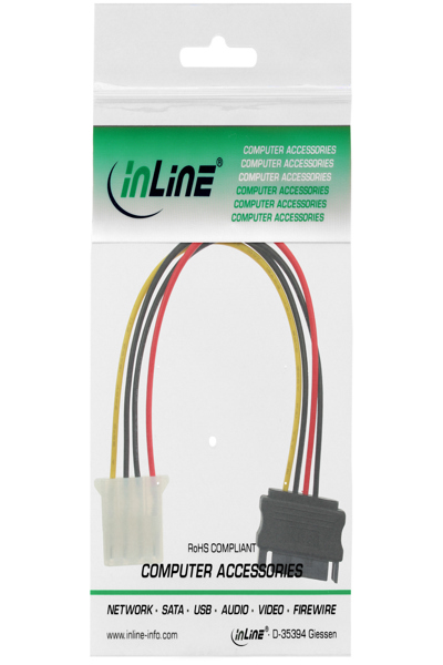 Câble adaptateur d'alimentation SATA InLine 15 broches femelle / 4 broches mâle 0,15 m