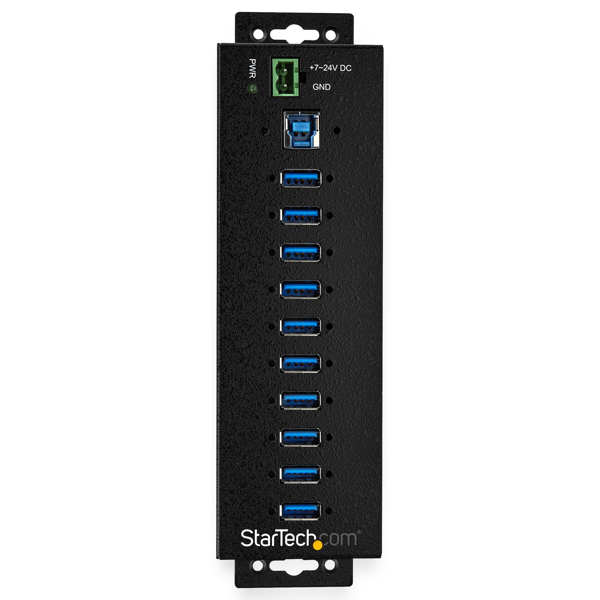 StarTech HB30A10AME USB3.0 Hub (10-Port, Din-Rail, Industrial Application, External Power Supply, Surge Protection, ESD, 350 W, 15 kV) - Hub - 10 x USB 3.2 Gen 1 - DIN Rail Mountable, Wall Mountable - TAA Compliant (HB30A10AME) - HB30A10AME