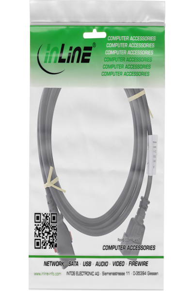 InLine IEC extension cable - C13 lockable to C14 - black - 2m