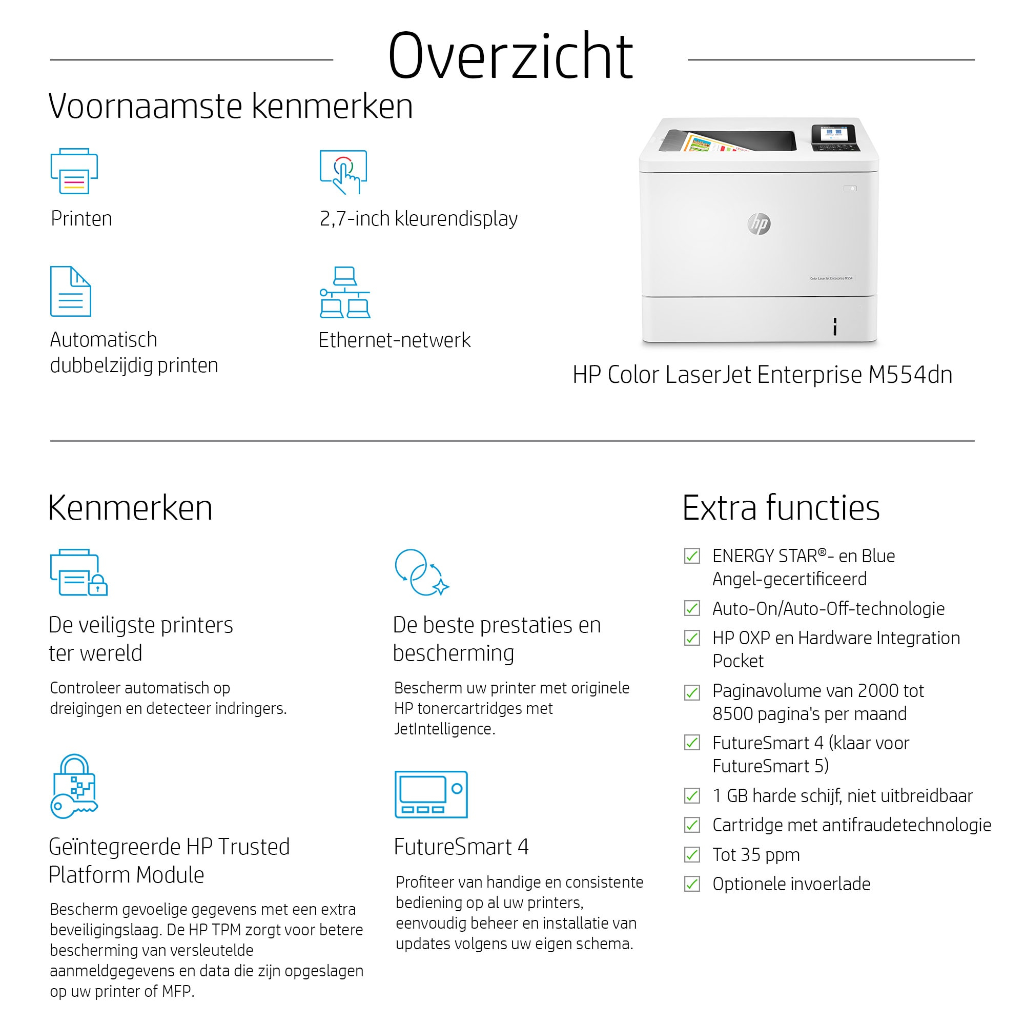 HP Color LaserJet Enterprise M554dn Printer - 7ZU81A