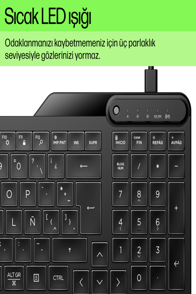 HP 405 Multi-Device Backlit Wired Keyboard: USB-C - 7N7C1AA