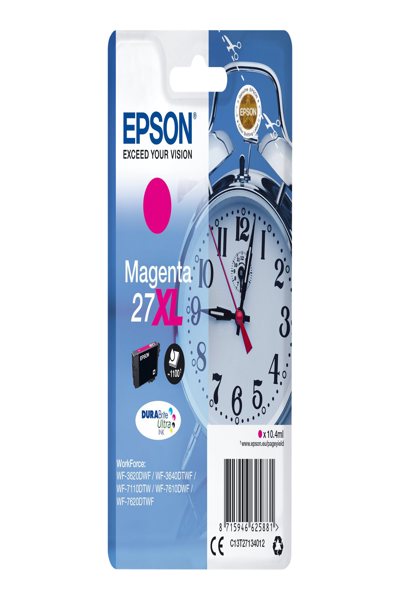 Réveil Epson Singlepack Magenta 27XL Encre DURABrite Ultra - Rendement élevé (XL) - Encre pigmentée - 10,4 ml - 1100 pages - 1 pièce(s)