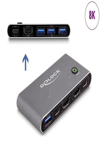 Delock HDMI KVM-switch 8K 60 Hz med USB 5 Gbps, 7680 x 4320 pixlar, 8K Ultra HD, Antracit - 18647