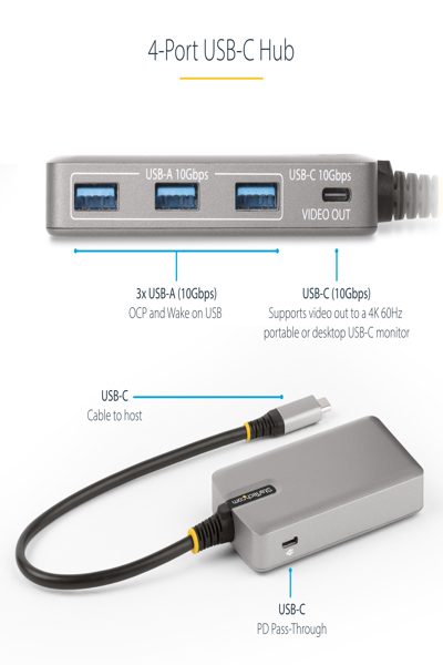 StarTech.com 4-Port USB-C Hub 4K 60Hz 100W PD - HB31C3A1CDPPD3