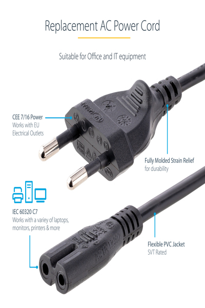 StarTech.com 2m nätsladd för bärbar dator EU-kontakt till C7 - 752E-2M-POWER-LEAD