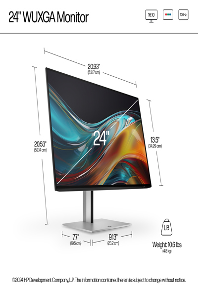 HP Series 7 Pro WUXGA Monitor: 24-inch (724pn), 61 cm - 8X534AT