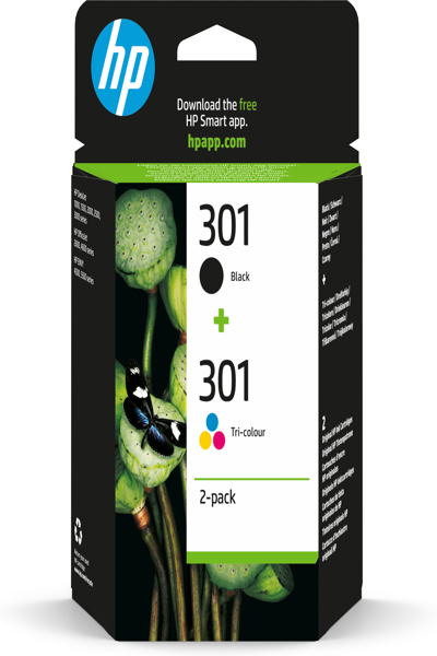 HP 301 Standard Yield Ink Cartridge: Black/Tri-color, 2 Pcs - N9J72AE#301