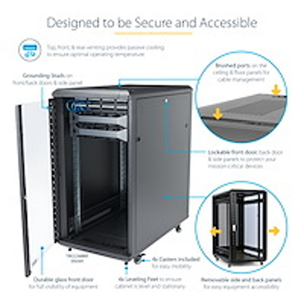 StarTech 18U Server Rack Cabinet - Includes Casters and Leveling Feet - Cabinet - Nätverksskåp - 4 Posts - floor-standing - black - 18U - 48.3 cm (19") - RK1836BKF
