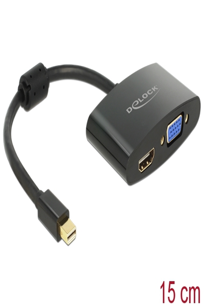 Delock Videoadapter - DisplayPort (hane) till HD-15 (VGA), HDMI (hona) - 65553