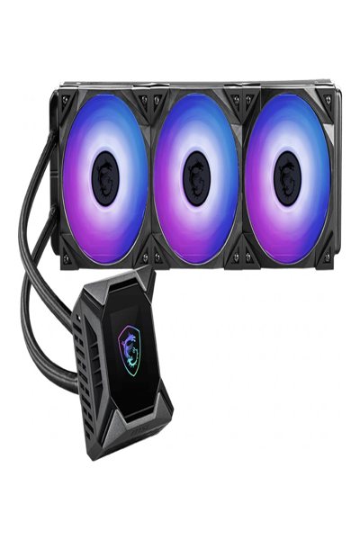 MSI MPG CORELIQUID K360 Liquid CPU Cooler '360mm Radiator - 2.4'' LCD display with fan - 3x 120mm ARGB PWM Fan - Center - Supports Intel and AMD Platforms - Cooled by ASETEK' - All-in-one liquid cooler - 77.4 cfm - Black