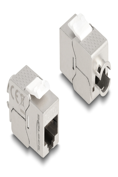 Delock Keystone-modul RJ45-hane till LSA Cat.6A Slim verktygslös, RJ45, Silver, Vit, Hane, Rak, Zink, Cat6a - 87891