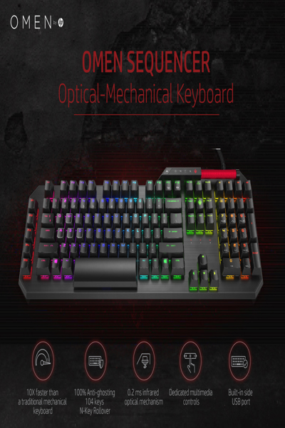 HP OMEN by Sequencer Keyboard: Full-size, Wired, Mechanical, Black - 2VN99AA